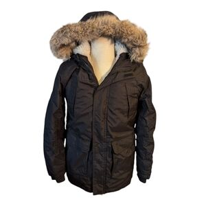 Eddie Bauer Cozy Black Parka down filled Faux Fur Hood unisex kids M
